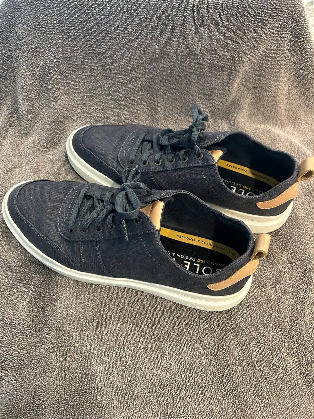 Cole Haan Navy Canvas Sneakers with Tan Heel Tab